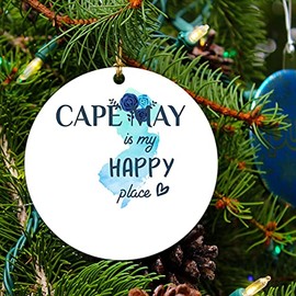 Christmas Ornament Tree 2024 with City Name Ornament Cape May New Jersey is My Happy Place - Cape May NJ Xmas Decoration Gift Family 3" MDF Plastic White