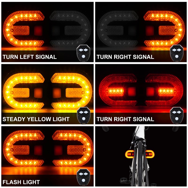 Fervorbeam Bike Tail Light with Turn Signal, USB Rechargeable Remote