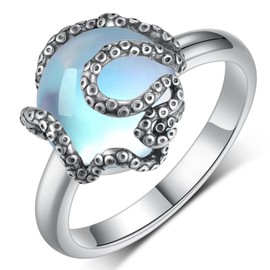 TYSO Sterling Silver Moonstone Tentacle Ring - Ocean Animal Jewelry Gift for Women