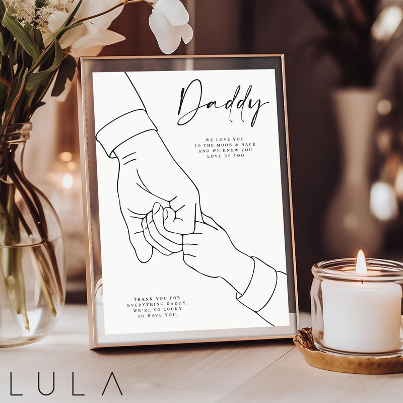 A4 Fathers Day Print Line Drawing Daddy Hand Holding Print