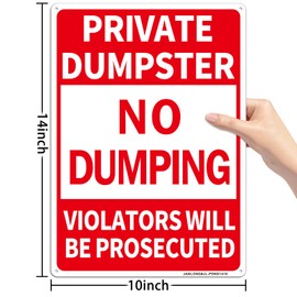 2 Pack Private Dumpster- No Dumping Sign, 14"x 10" Aluminum No Dumping-Violators Will Be Prosecuted Sign, Rust Free- UV Protected and Weatherproof