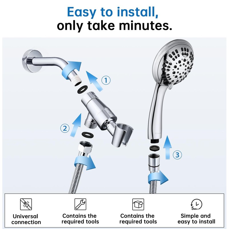 G-Promise High Pressure Shower Head 6 Spray Setting with Adjustable