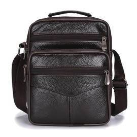 Business Shoulder Bag Black Cowhide Metal Zippers Large Capacity Business Messenger Bag for Travel Work