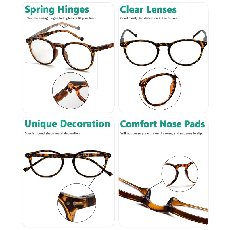 Eyekepper Oval Round Glasses Spring Hinges Tortoise Frame