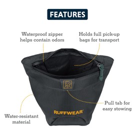 RUFFWEAR Pack Out Bag, Dog Poo Bag Roll Dispenser, Fabric Belt Bag, Holds Full Dog Poop Bags, Small Lightweight Waterproof Hands Free Bumbag for Dog Walking, with Zip Pockets, Basalt Grey, Medium