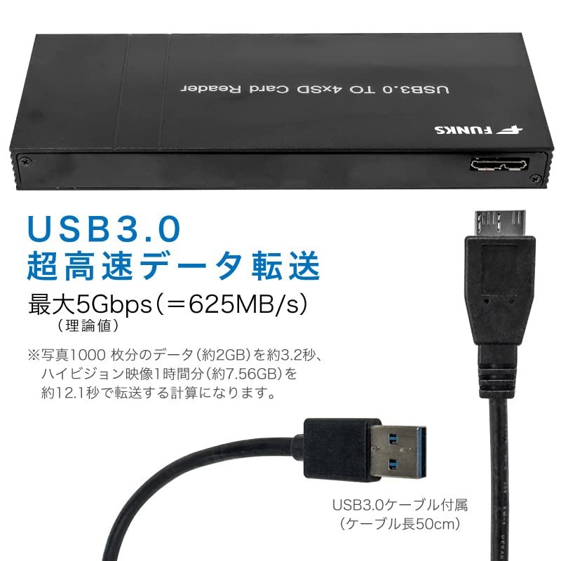 FUNKS SD Card Reader, 4 Slots, 4 Slots, 4 in