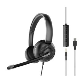 Speedlink METIS USB Stereo-Headset – leichtes Headset kabelgebunden mit Mikrofon und Kabelfernbedienung, USB-A- und 3,5 mm-Klinkenanschluss, Büro und Home-Office, Aufbewahrungstasche, schwarz