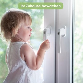 4 Window Lock with Button, Window Handles, Child Lock, Length of Shaft 35 mm, with 8 Keys, Lockable Window Handles, Child Safety Window Lock Aluminium