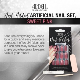 Ardell Nail Addict Artificial Nail Set, Sweet Pink Glossy Rounded Press On Nails, 24 Glue On Nails For An Easy Manicure