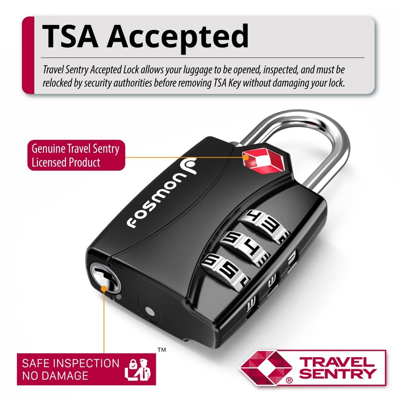 Fosmon TSA Approved Locks for Luggage. Suitcase Locks with Open