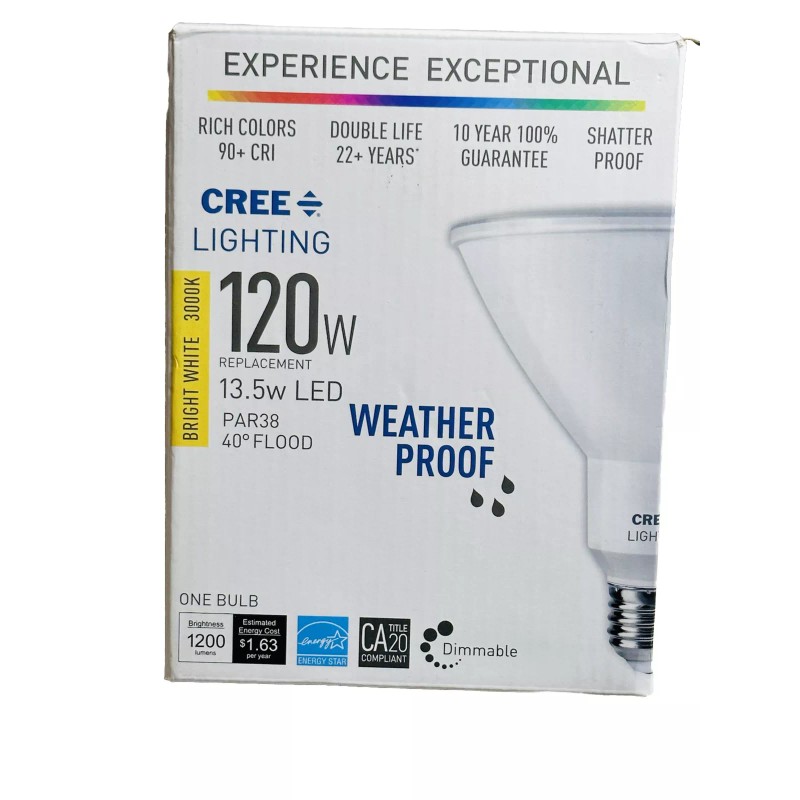 Cree 120W Bright White(3000k) 13.5w 40• Flood Weather Proof Light
