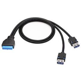 Xilaghy USB 3.0 Front Panel Cable, Motherboard 19/20pin Header Male to Dual USB 3.0 Female Y Splitter Extension Adapter Cord(60cm/23.6in)