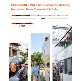 17ft Telescopic Pole with Car Wash Brush and Window Squeegee Kit, 3-12 ft Extension Pole, Bristles Wash Brush, Chenille Mop & Wash Mitt, Wheel Brush for Outdoor Cleaning Supplies for Roof, RV, Truck