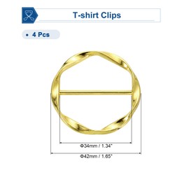 QUARKZMAN Pack of 4 T-Shirt Clips, 34 mm (1-5/16 Inch) Round Metal Silk Scarf Ring Clip, Clothing Knot Buckle Ring Wrap Holder for Women Scarf, Loose T-Shirt, Golden