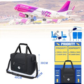 PALAMEA Wizzair Hand Luggage, 40 x 30 x 20, 25 L, Foldable Travel Bag, Hand Luggage Bag for Airplane, Hand Luggage, Suitcase for Eurowings, black-40*30*20cm, Minimalist