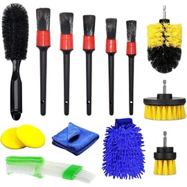 Kit de cepillos para detalles de automóviles de 14 piezas para limpieza profunda interior y exterior de automóviles, con cepillos de taladro y guante de microfibra para un lavado