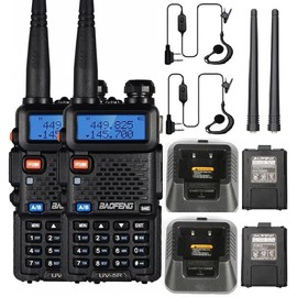 Baofeng UV-5R Two Way Radio Dual Band 144-148/420-450Mhz Walkie Talkie 1800mAh Li-ion Battery(Black) Portable wallets Audio Lcd baofeng  uv5r - Color: 2 Pack+Programming Cable