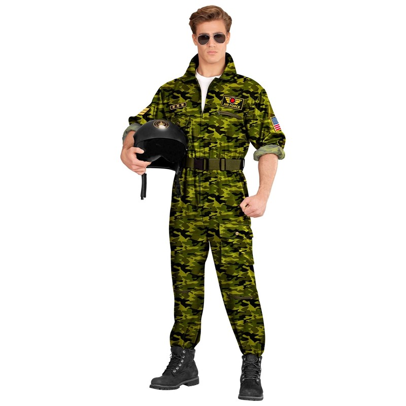 MIMIKRY Men's Costume Fighter Jet Pilot Camouflage Green Fighter Aviator