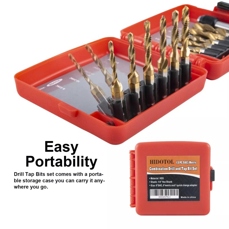 HIDOTOL Titanium Combination Drill and Tap Bits Set with Quick