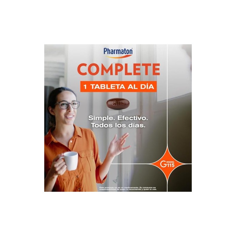 Pharmaton Complete Suplemento Alimenticio para Adultos, 100 Tabletas. Complementa tu