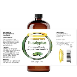 Heavenly Pure - Eucalyptus Essential Oil 16 oz Large Bottle for Spray, Diffuser, Humidifier - 473 ml