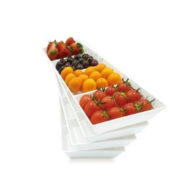 AMGBZT Divided Serving Tray Platter, 4 Pack 17.6" x 6" Fruit Veggie Food Tray for Party, Plastic Serving Trays for Appetizer, Snack, Dessert, Cookie, Brunch Decorations Platters, White Trays BPA-Free