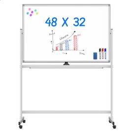 Maxtek Rolling White Board on Wheels 48x32 inch Double Side Magnetic Dry Erase Board with Stand, Aluminum Frame Easel Mobile Standing Whiteboard for Office, Classroom & Home
