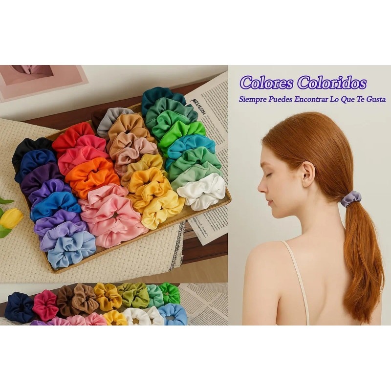 Set De 40 Scrunchies De Satén, Gomas Para El Pelo