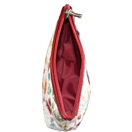 Royal Tapisserie Red Tapestry Cosmetic Makeup Toiletry Bag Case with leather details Flower Design Made in France