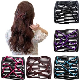 Elastic Magic Hair Combs, 5Pcs Stretchy Magic Hair Comb Elastic Comb Hair Clip,Elastic Magic Hair Comb Stretchy Double Comb Hair Fork Clip,Elastic Magic Hair Comb Clip Stretchy Double Comb Hair Forks