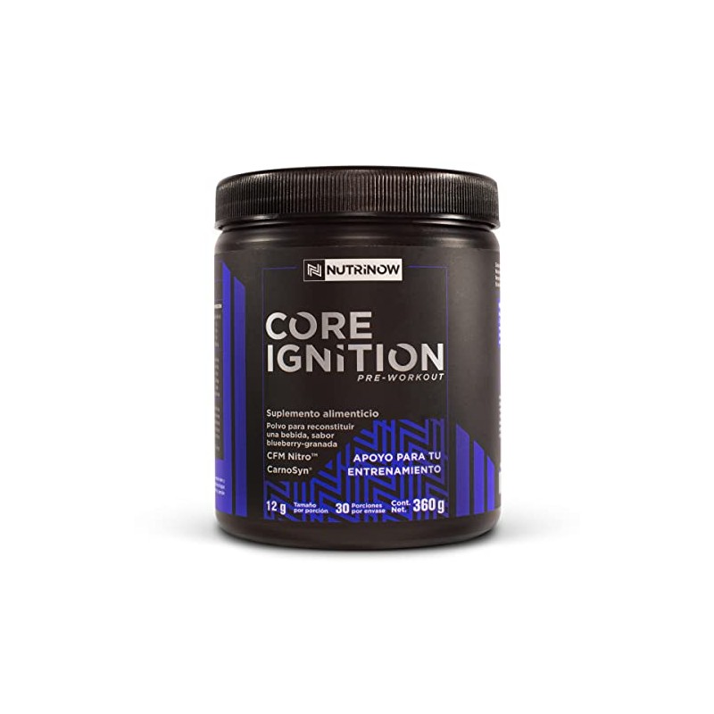 Pre Workout, Pre Entreno CORE IGNITION by NUTRINOW, sabor Blueberry-Granada,