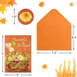 WorldBazaar Gold Foil Thanksgiving Greeting Cards with Envelopes 24PCS Harvest Give Thanks Cards Watercolor Fall Pumpkin Turkey Cards Autumn Thanksgiving Party Supplies