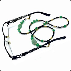 ALBATROSART -HANDMADE Eyeglass Chains Elegant Eyewear Retainer Beaded Eyeglass Strap Holder Natural Stone Beaded Eyewear Retainer (GREEN JADE STONE)