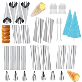 Ooyhoo Set of 37 Cannoli Tubes Molds, 24 Assorted Shapes Baking Kit, Stainless Steel Cones and Tubes for Cream Horn, Pastry, and Croissant