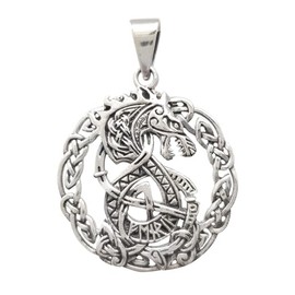 Dragon Pendant Necklace for Men and Women | Chinese, Celtic, Welsh Dragon 925 Sterling Silver Pendant | Medieval Mythic Dragon Totem Pendant, Dragon Jewelry (Dragon Circular)