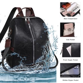 JSNOM Women's Backpack Elegant Leather: Backpack Women's Casual Waterproof Small Daypack for University School Work Shopping for Women (Black), black, M