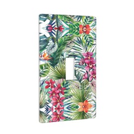 NEZIH Tropical Plants Print Light Switch Cover Artistic Wall Plate Crafted Single Toggle Bathroom 1 Gang Decor, Standard Size, White, MC700
