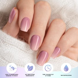OAUEE Semi Cured Gel Nail Strips | 20 Gel Nail Stickers | Gel Nail Stickers With UV Light Required | Salon Quality, Easy Application And Removal（Sparkling Nude Powder）