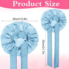 Amgkonp Silk Satin Hair Bonnet for Sleeping, Double Layer Hair Wrap Sleep Cap Turban with Scrunchies and Eye Mask,Non-Slip Turban,Large Satin Bonnet for Women (Pink+Blue)