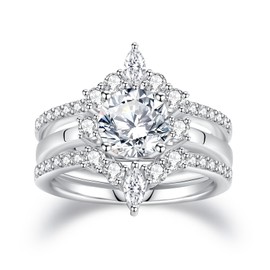 VAXOJEL Moissanite Rings for Women 3CTTW (2CT Center) Wedding Ring Set Round Cut S925 Sterling Silver Moissanite Bridal Set for Wedding Anniversary Engagement (7)