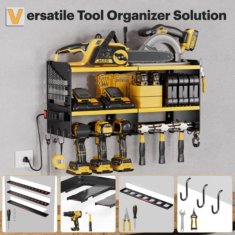Spampur Large Power Tool Organizer Wall Mount with Charging Station,