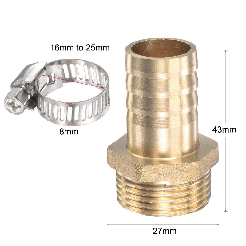 sourcing map Brass Hose Barb Fitting Straight 19mm x G3/4