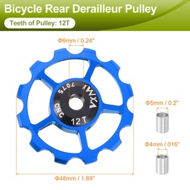sourcing map 1 Set Bicycle Rear Derailleur Pulley 12T Ceramic Bearing Wheel Aluminum Alloy Guide Roller Wheels for 8/9/10/11 Speed Transmission System Road Bike Mountain Bike BMX, Blue
