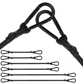 Tensioning Elastic Strap with Carabiner, Expander with Carabiner Hook, Set of 6, Luggage Straps Black in 3 Sizes, 20 cm, 40 cm, 60 cm, Extra Strong Rubber Tensioner for Sun Sail, Tarpaulin, Garden,