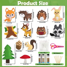 TZEKING Pack of 12 Sewing Set for Children, Animal Shapes Felt Craft Set from 6 Years, Animals Sewing Kit, Children's Animal Shapes, Felt Animals Sewing Fun, Animals Sewing Craft Set, Educational Set