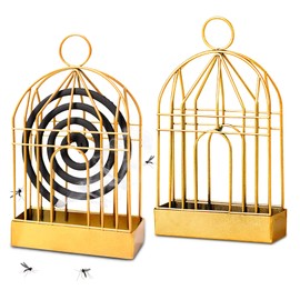 2 Stück Spulenhalter für Mücken. Halterung für Mückenschutzspiralen aus Eisen, Retro-Design, innovatives Weihrauchbrenner, hängend (Gold)