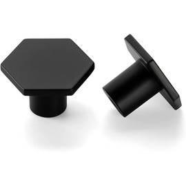 LONTAN Pack of 4 Furniture Knobs, Black Cupboard Knobs, Hexagon Knobs, Cupboard Drawer Knobs, One Hole Door Knobs, Black Vintage Knob for Cupboard