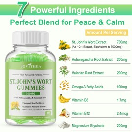 St John's Wort Gummies 700mg, Natural Herbal Supplement for Adults & Kids, Support Calm, Relaxation & Brain Health, Vegan, Non-GMO, Gluten Free, Apple Flavor, 60 Count