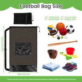 Large Football Ball Bags with Waterproof Pocket – Mesh Football Net Bag for 10-15 Balls, Heavy Duty Ball Carry Bag for Basketball, Rugby, Volleyball Training((100x80cm, Black)