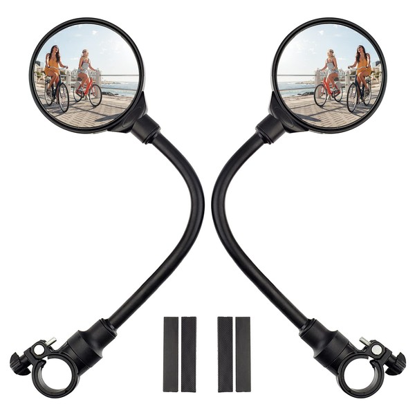 Bike Handlebar Mirror 2 Pack - Rotatable And Adjustable Wide